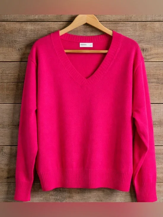 Sonoma Goods For Life 3x Lightweight V-Neck Bright Pink Soft Knit Sweater - Picture 1 of 12